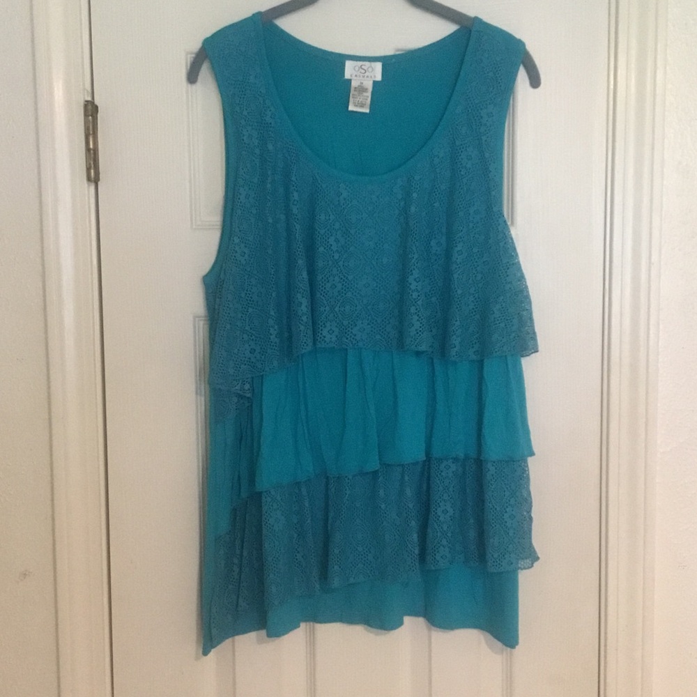NWOT OSO Casual Crochet Tiered Sleeveless Tank Top - Teal